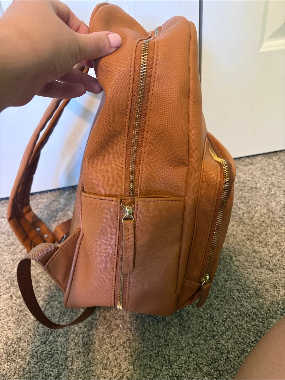 Tshy Tan Faux Leather Backpack